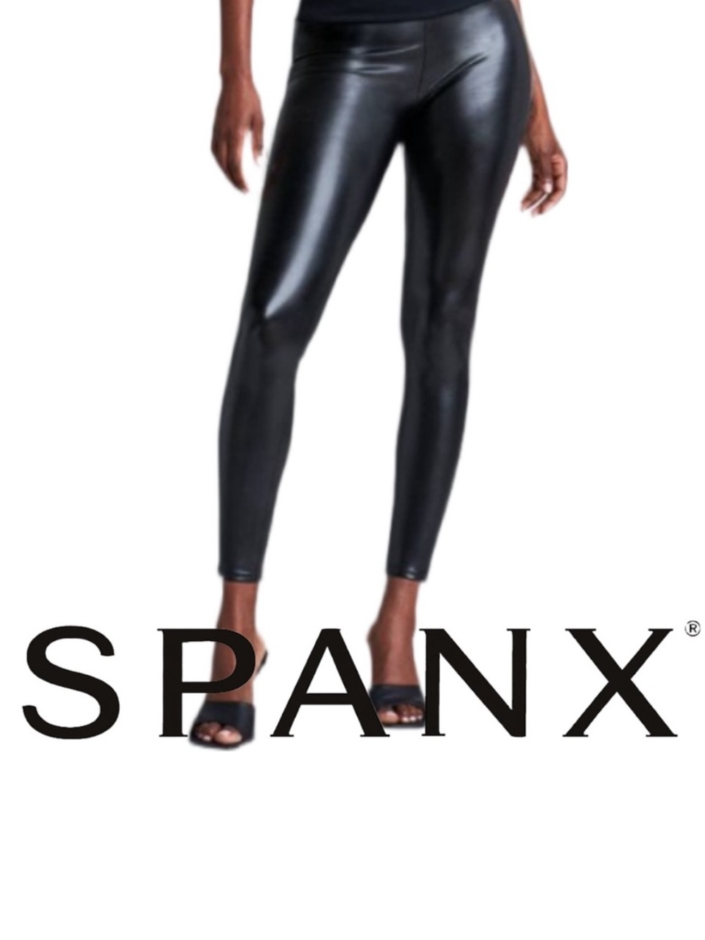 SPANX Assets | Black All Over Faux Leather Leggings Pants Trousers Shapewear